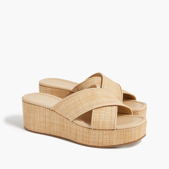J. Crew Factory Shoes - J.Crew Crisscross Raffia Flatform Wedges